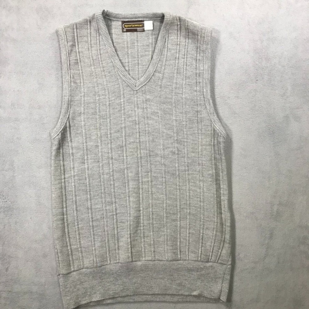 Vintage 70s 80s Sears Sportswear Sweater Vest Mens Medium Gray V Neck MOD USA